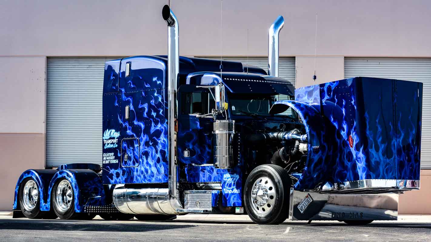 Blue Shiney Diesel Truck Hood Open